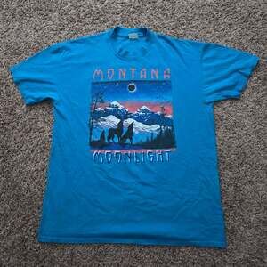 Vintage Stedman Montana Moonlight Wolf Graphic T-Shirt XL Made in USA